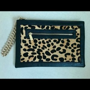 Leopard Black Leather Wristlet